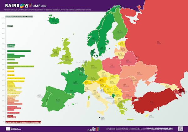 UK drops from 10th to 14th place in Rainbow Europe Map and Index