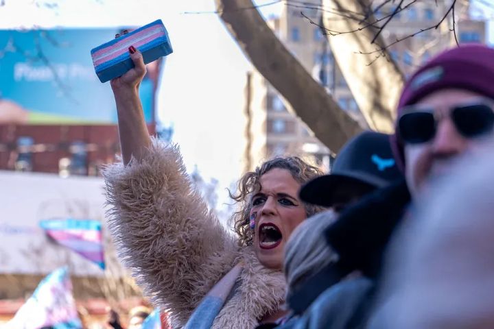 Hundreds gather to protest erasure of trans references from Stonewall National Monument website