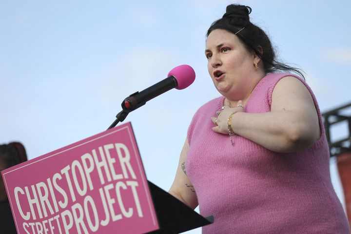Trans ally Lena Dunham stood up for trans rights outside of the US Capitol on Trans Day of Visibility