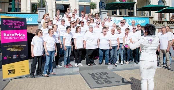 Brighton Gay Chorus fly the flag at Europride in Amsterdam