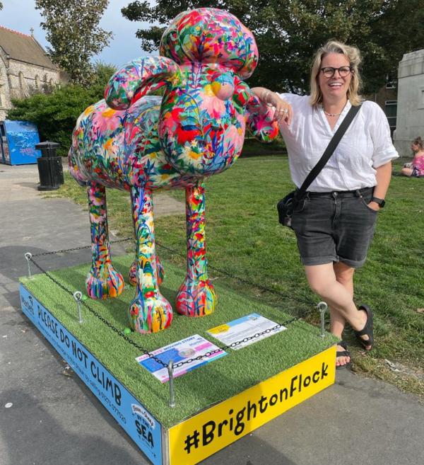 Back and Blooming – damaged Shaun sculpture returns to Martlets trail