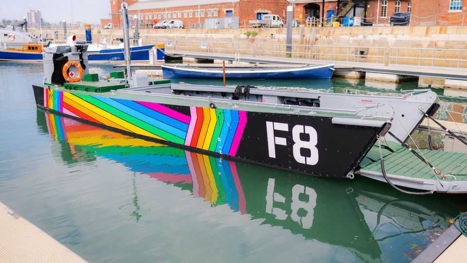 Historic Royal Navy landing craft becomes first British war vessel in history to be wrapped in Pride colours