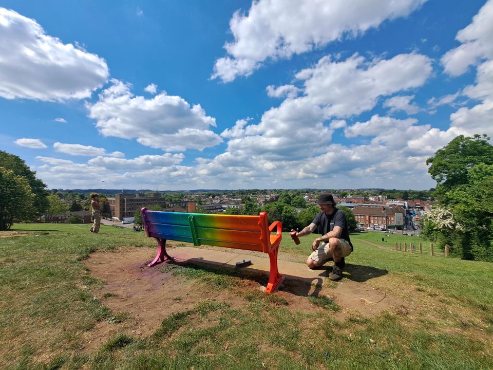 Love Conquers All: Pride bench in Hitchin, North Hertfordshire restored after being “deliberately set on fire”