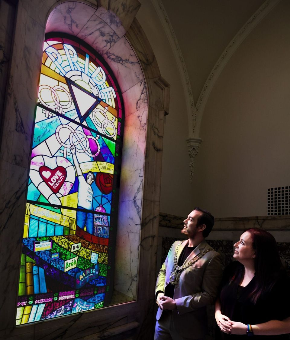 Belfast’s LGBTQ+ communities  celebrated with new stained glass window at City Hall