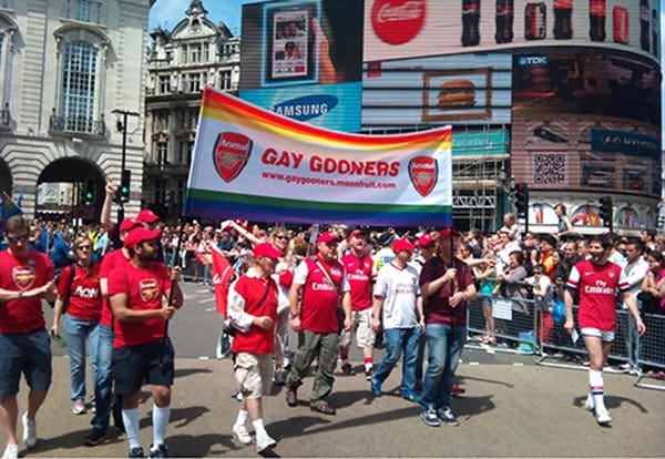 Arsenal LGB&T Supporters' Club GayGooners Marching at London Pride 2013