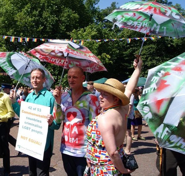 Vince Laws creator of the Umbrellas of Love marches with Peter Tatchell