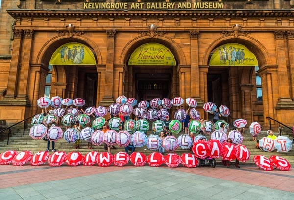 Umbrellas of Love outside Kelvin Hall in Glasgow