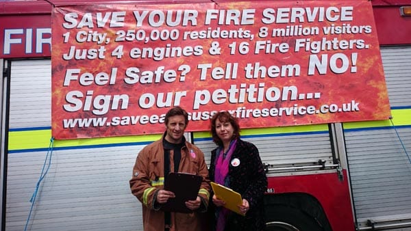Simon Herbert, Chair of East Sussex FBU and Nancy Platts, Labour candidate for Brighton Kemptown & Peacehaven