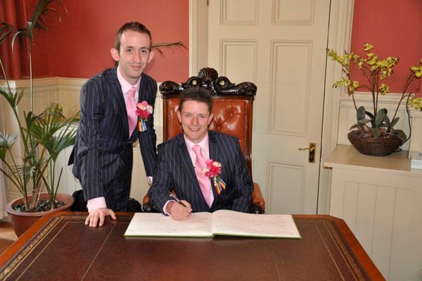James Preston and Philip Robathan the first same sex couple to be married in Brighton Town Hall