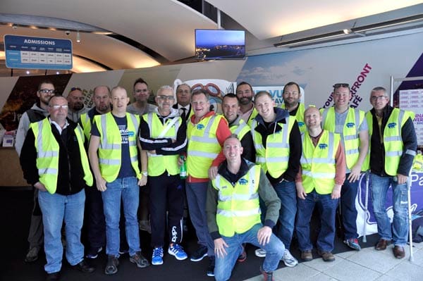 Skinnaker Tower at 8am. Fundraisers get ready for their safety briefing