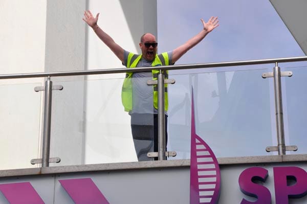 First abseiler celebrates getting down safely