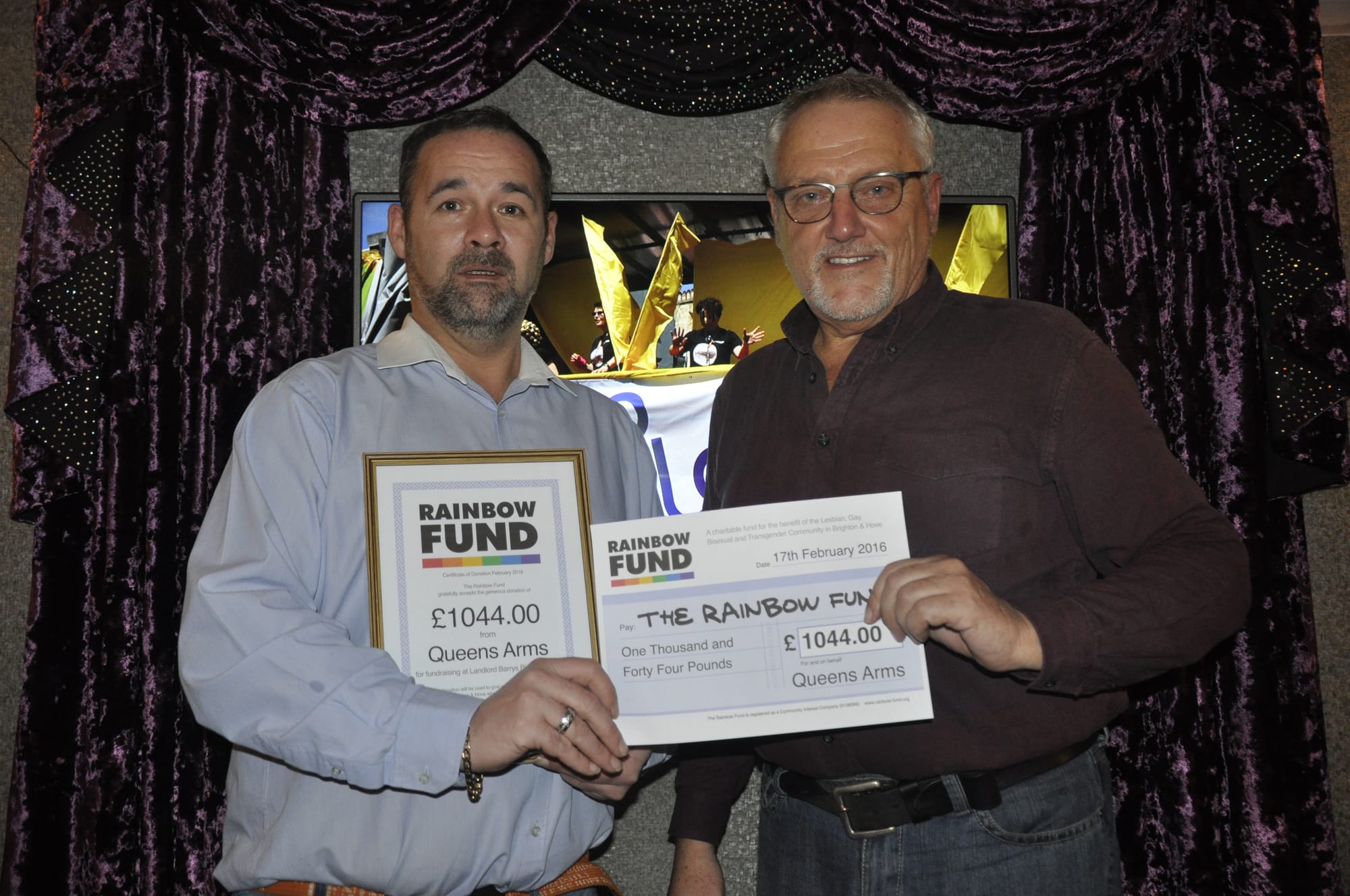 Barry Nelson (left) and Chris Gull, Chair of the Rainbow Fund