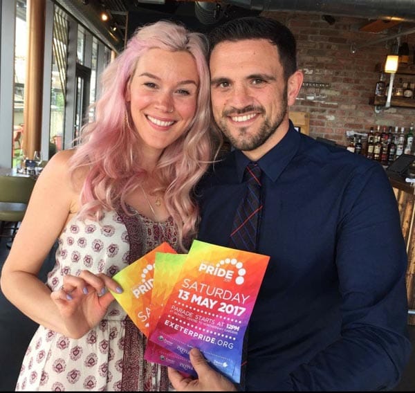 Joss Stone with Exeter Pride Trustee Lewis Bell 