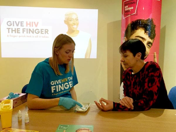 Caroline Lucas MP takes a HIV test