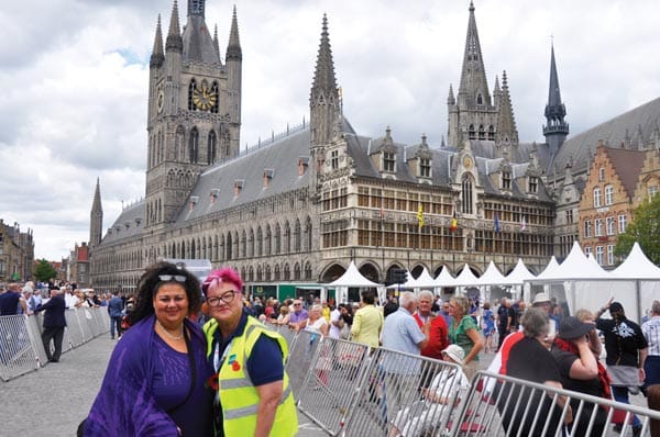 Maria Baker and Susan Coleman in the Market Square at Ypres