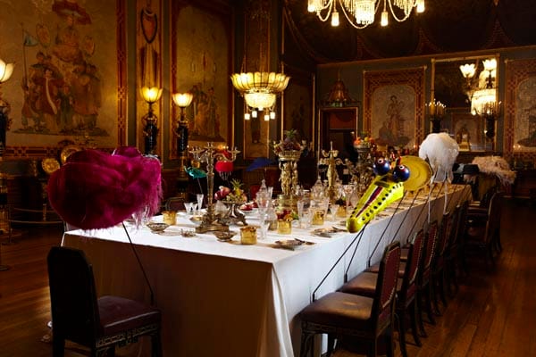 The Banqueting Room with a variety of hats for celebrities and royalty
