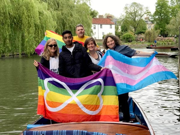 Some members of the Cambridge Pride team. Centre right-Lara Jaffey Pink Festival Group Chair