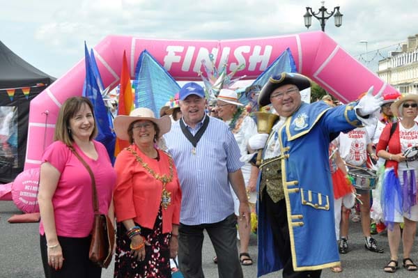 Mayor of Worthing Cllr Hazel Thorpe led the Pride Parade along the seafront
