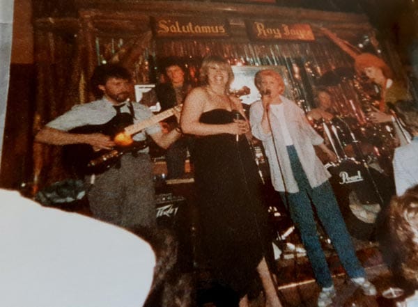 The KDC band in the 1980's, drummer Crissy Lee, bass player, Karen Gibbs, guitar Jerry Dearden, saxophone Jennie Fraser with guest appearance from Terry Stevens and Krissie Ducann
