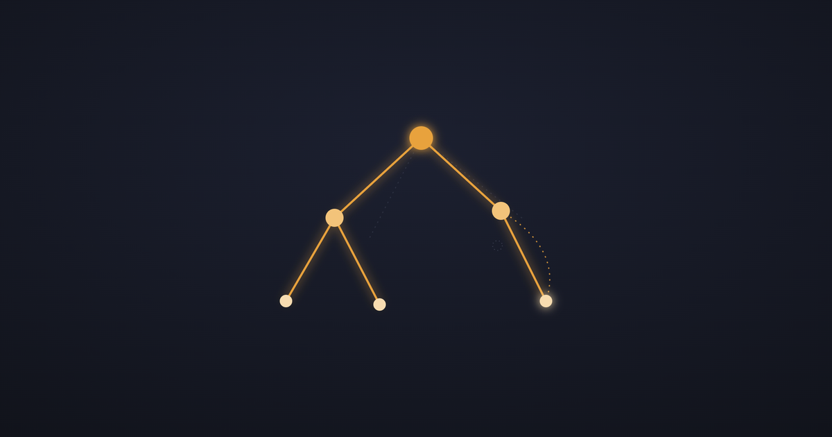 A centered org chart mid-redraw against a dark background, one branch glowing and moving into a new position on its own, faint ghost lines showing where it used to be.