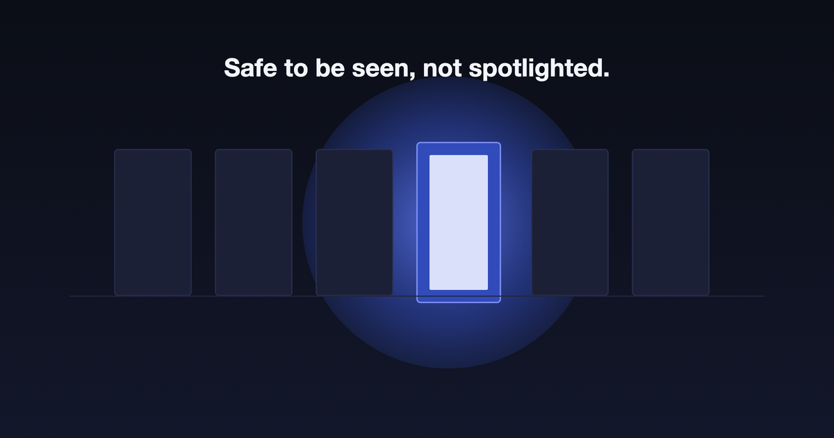 A single lit doorway in a row of closed, unlit doors, representing being seen without being spotlighted.
