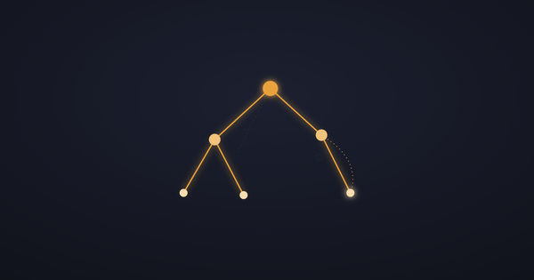 A centered org chart mid-redraw against a dark background, one branch glowing and moving into a new position on its own, faint ghost lines showing where it used to be.