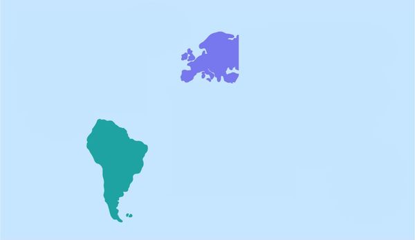 A map of the world with every continent except Europe and South America removed.