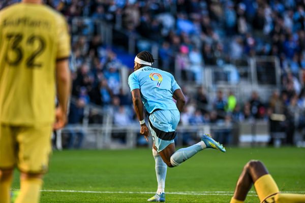 Kelvin Yeboah sprints away in celebration after scoring against St. Louis City. Image credit: Daniel Mick
