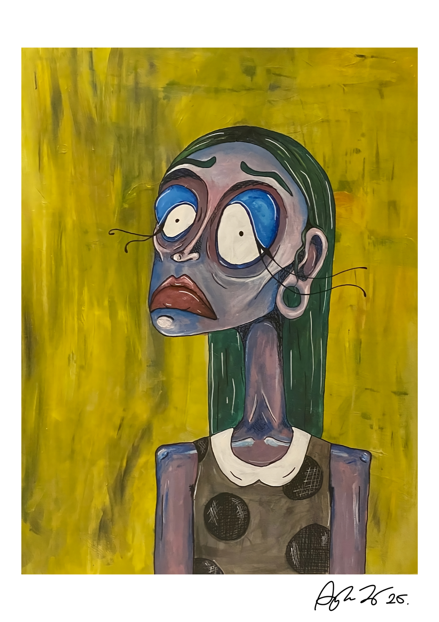 A painting of a sad looking woman 