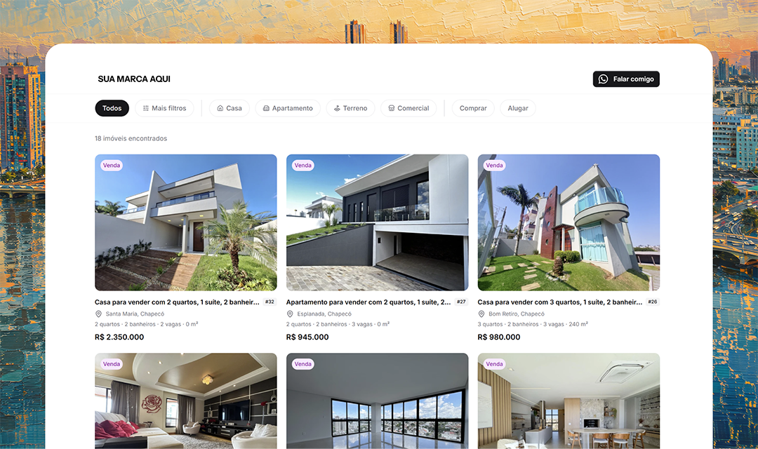 Dashboard, imóveis e site whitelabel