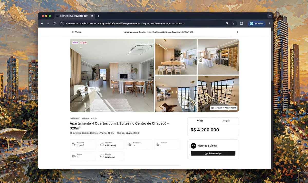 Ficha de imóvel do site do corretor de imóveis