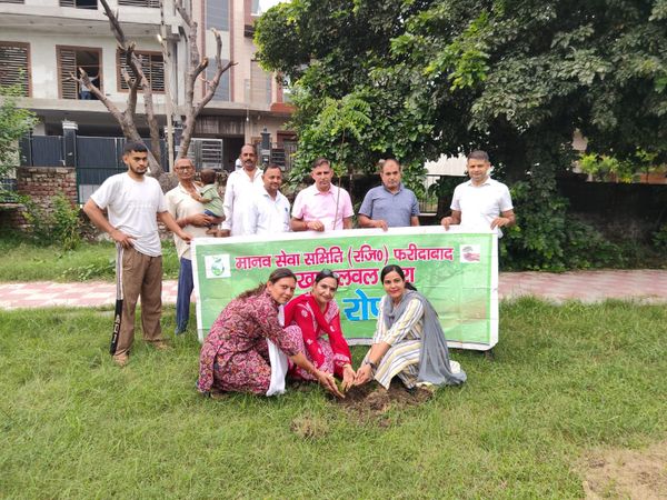 मानव सेवा समिति और हुड्डा आरडब्ल्यूए पलवल द्वारा किया गया पौधारोपण