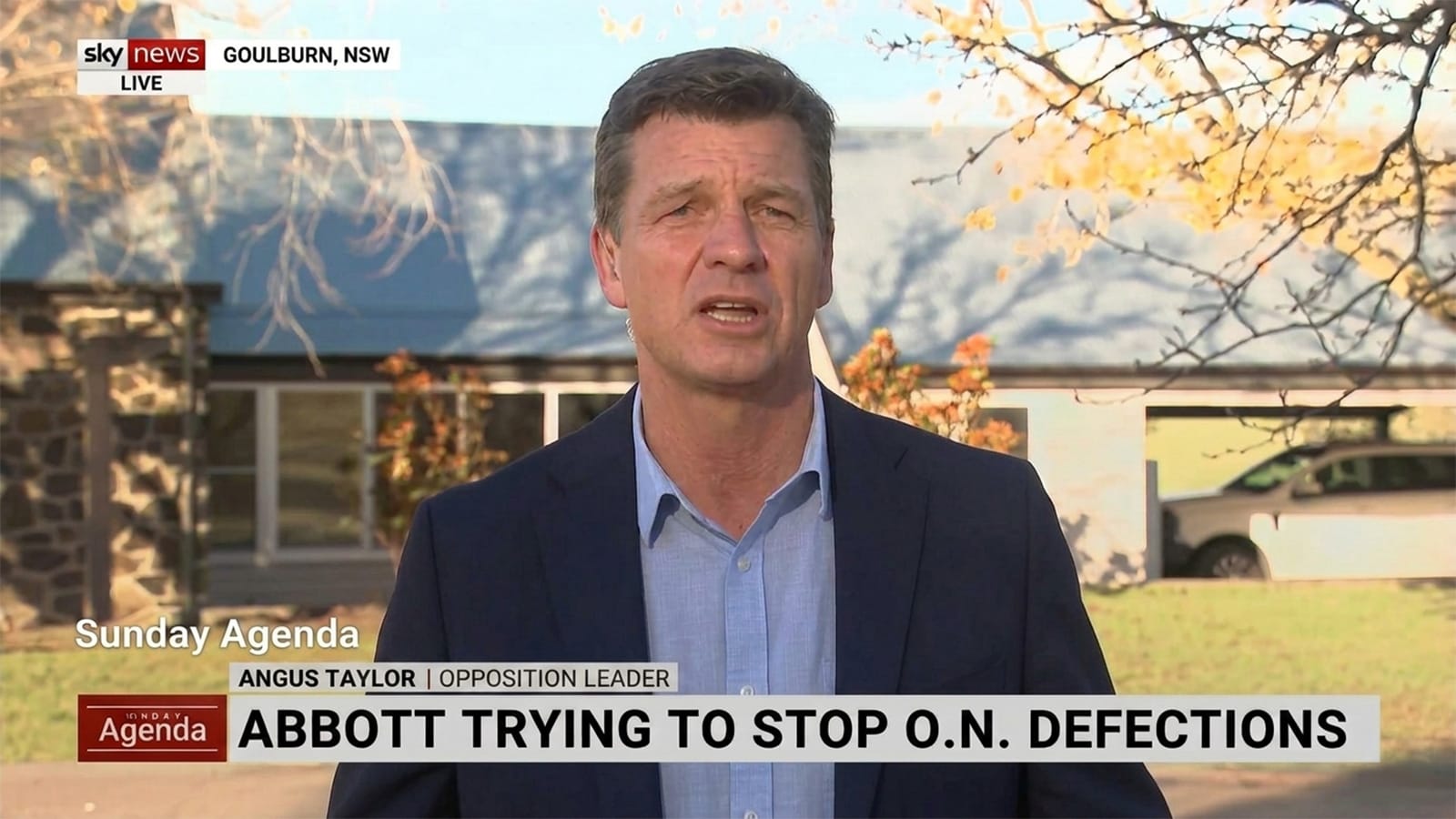 Angus Taylor speaking on Sky News Sunday Agenda from Goulburn