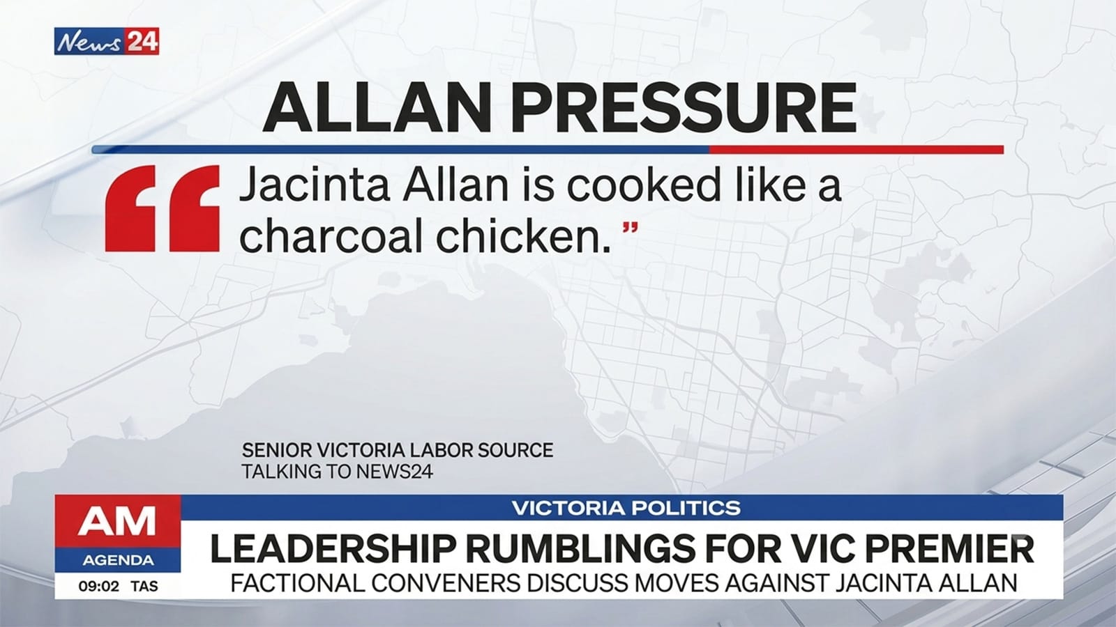 News24 graphic quoting a Labor source on Jacinta Allan