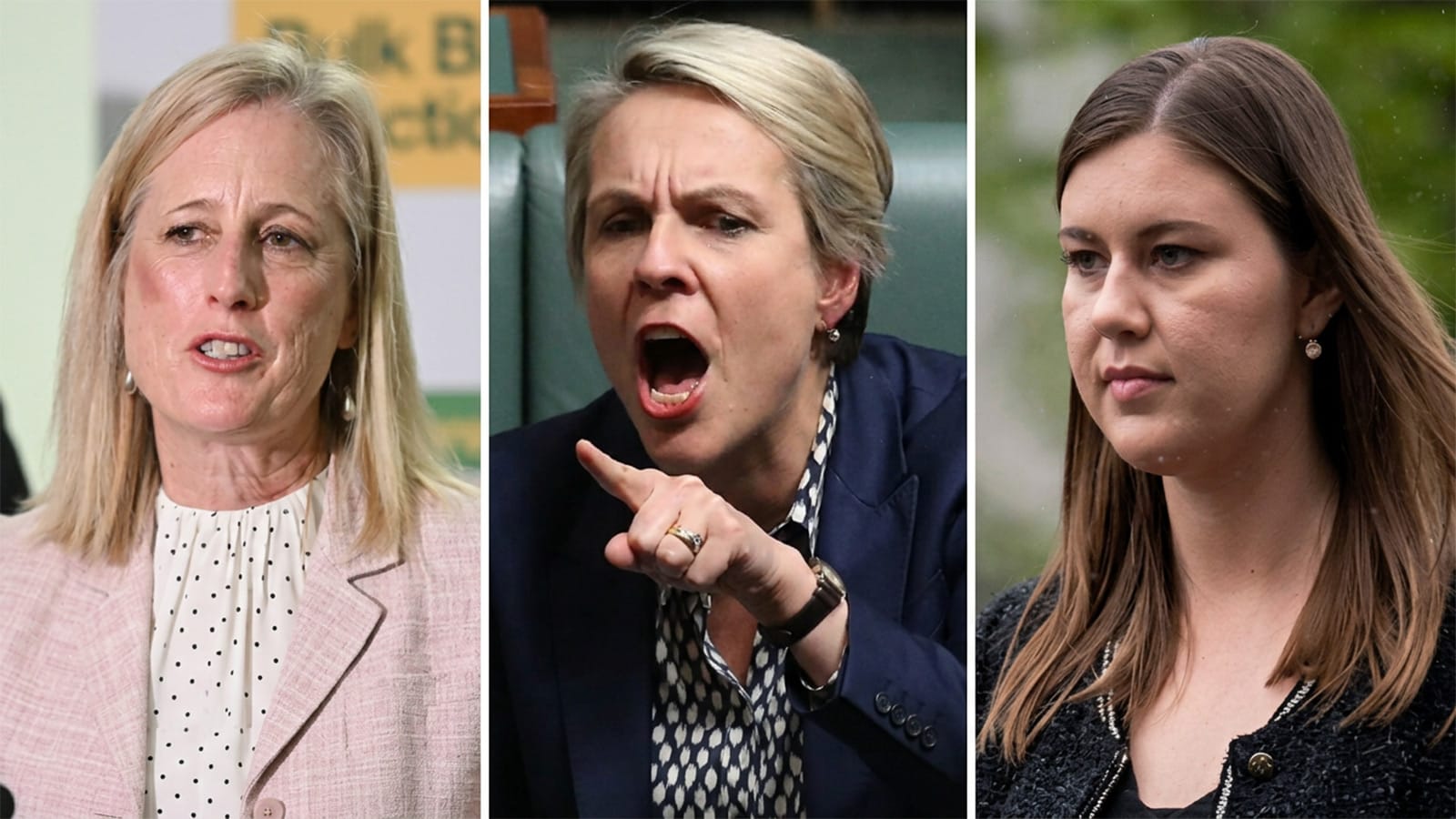 Katy Gallagher, Tanya Plibersek and Brittany Higgins side by side