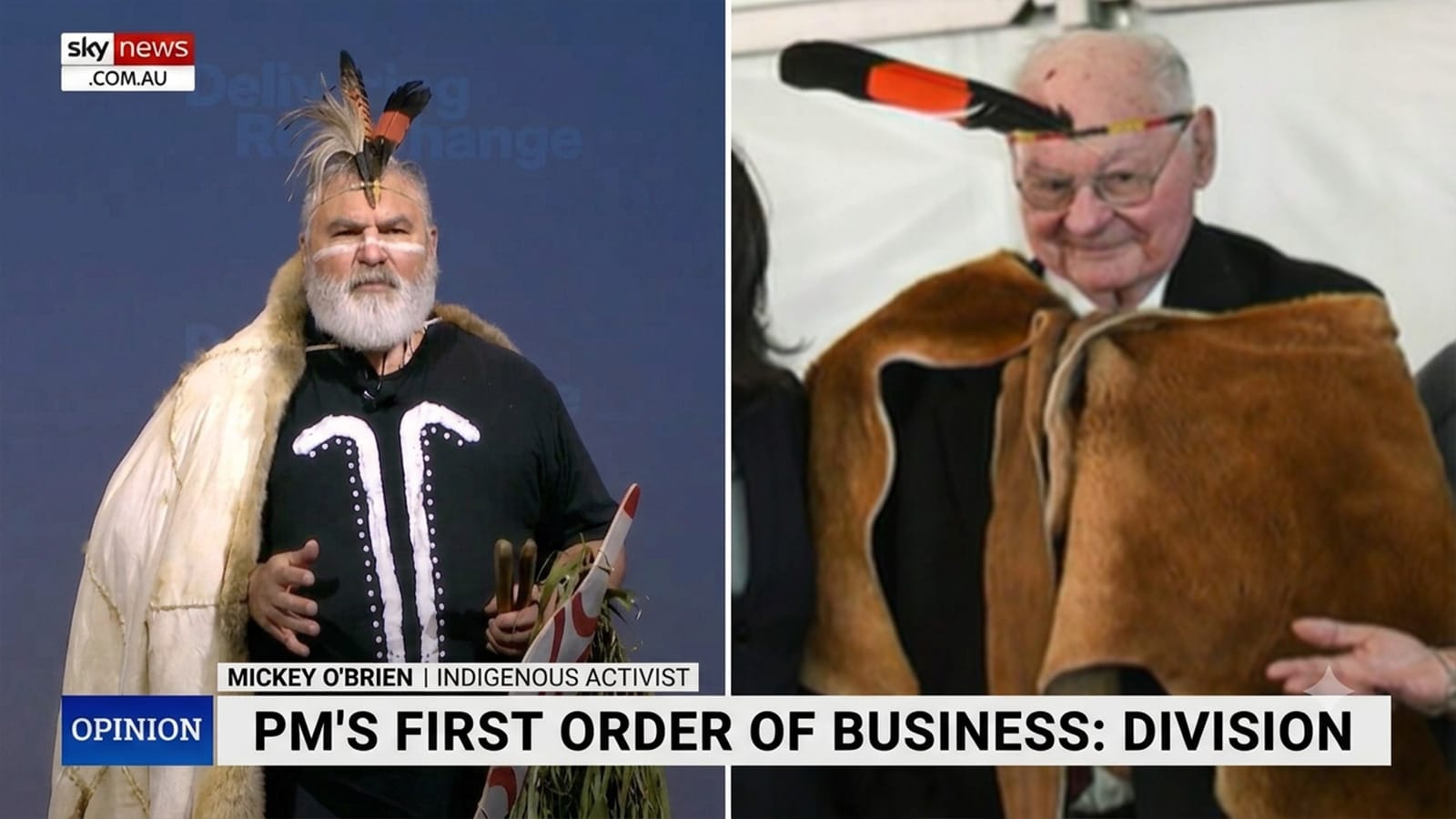 Mickey O'Brien and his father Uncle Lewis O'Brien in traditional cloaks.