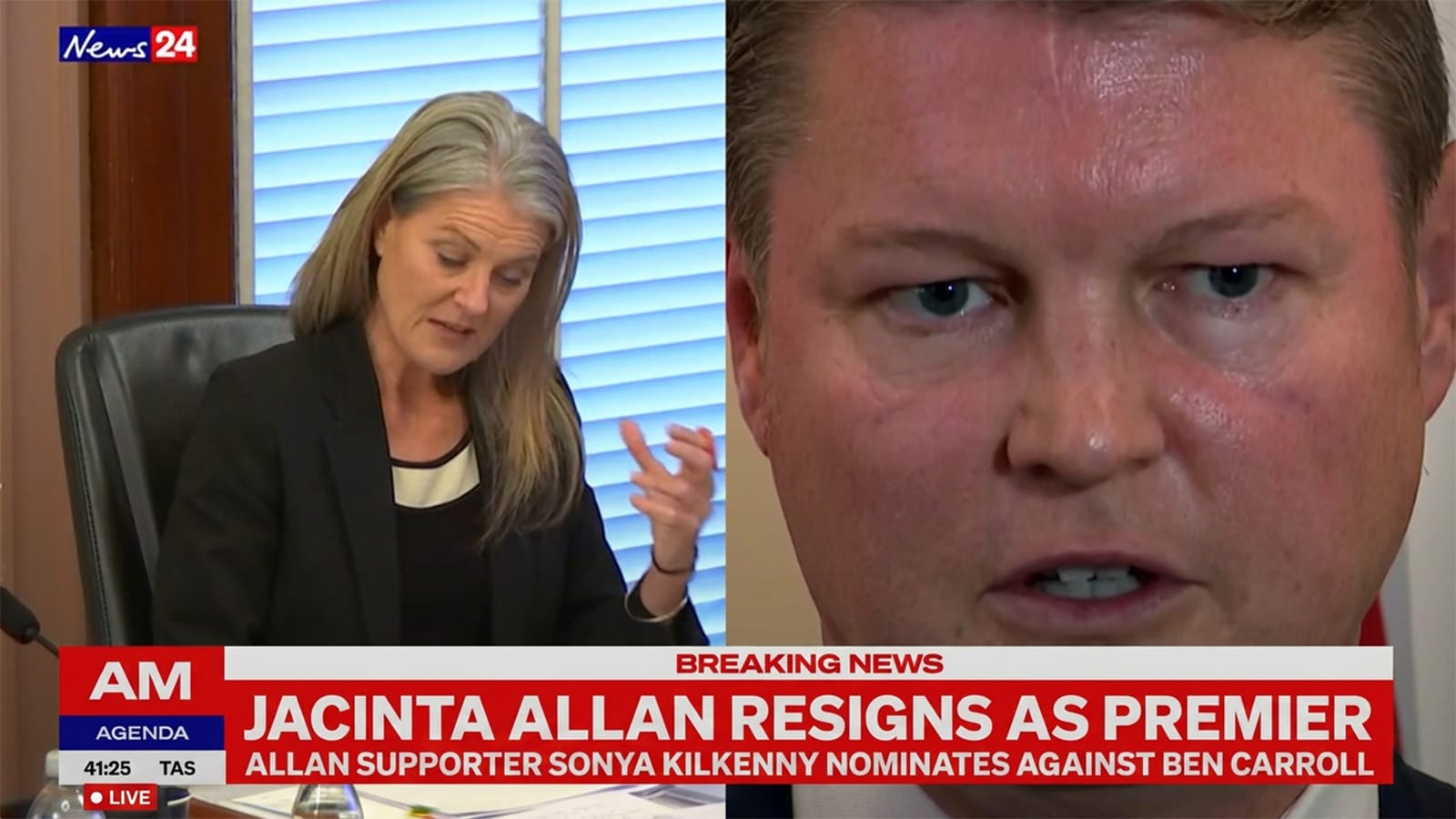Split screen of Sonya Kilkenny and Ben Carroll on News24