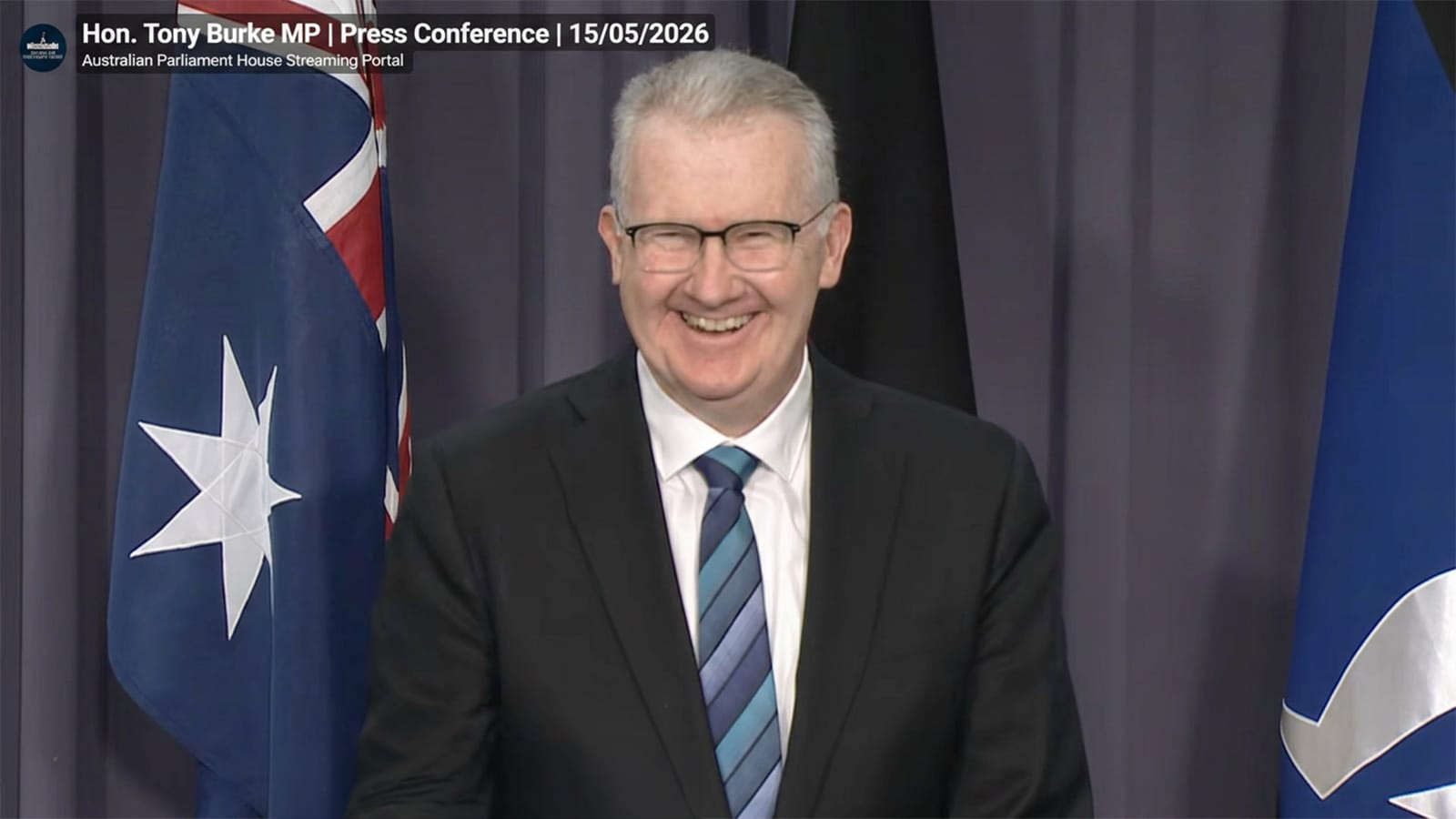 Home Affairs Minister Tony Burke at a Parliament House press conference.