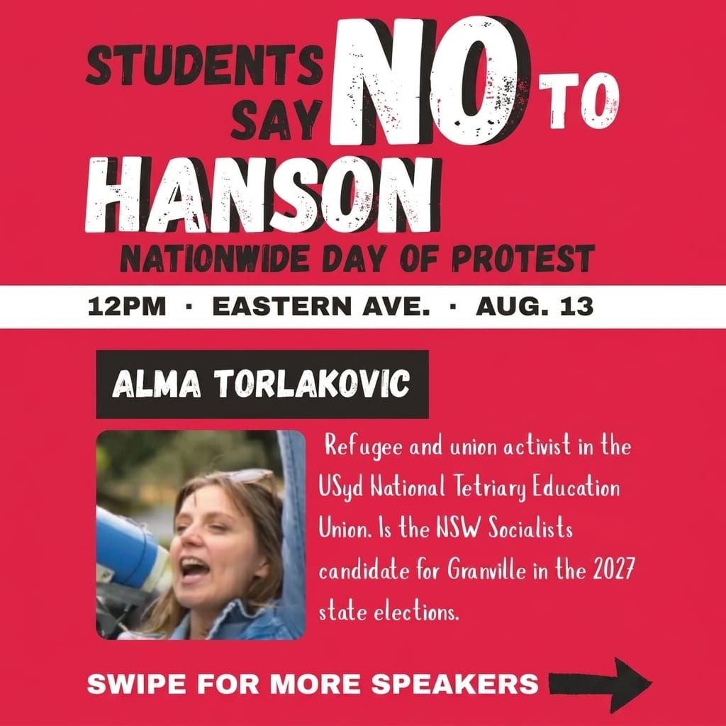 Protest speaker card for Alma Torlakovic with her photograph and biography