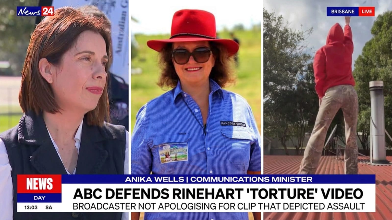 News24 broadcast frame showing Anika Wells and Gina Rinehart
