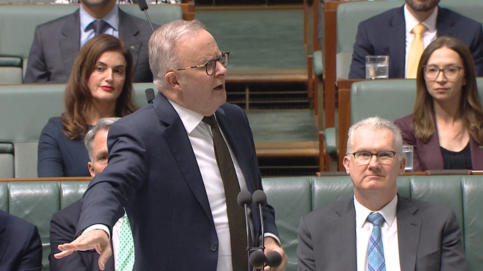 Anthony Albanese speaking at the despatch box during Question Time