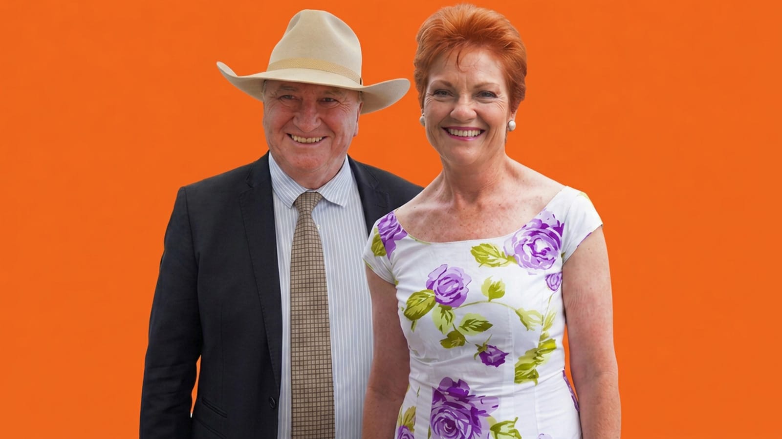 Barnaby Joyce in a wide brim hat standing beside Pauline Hanson