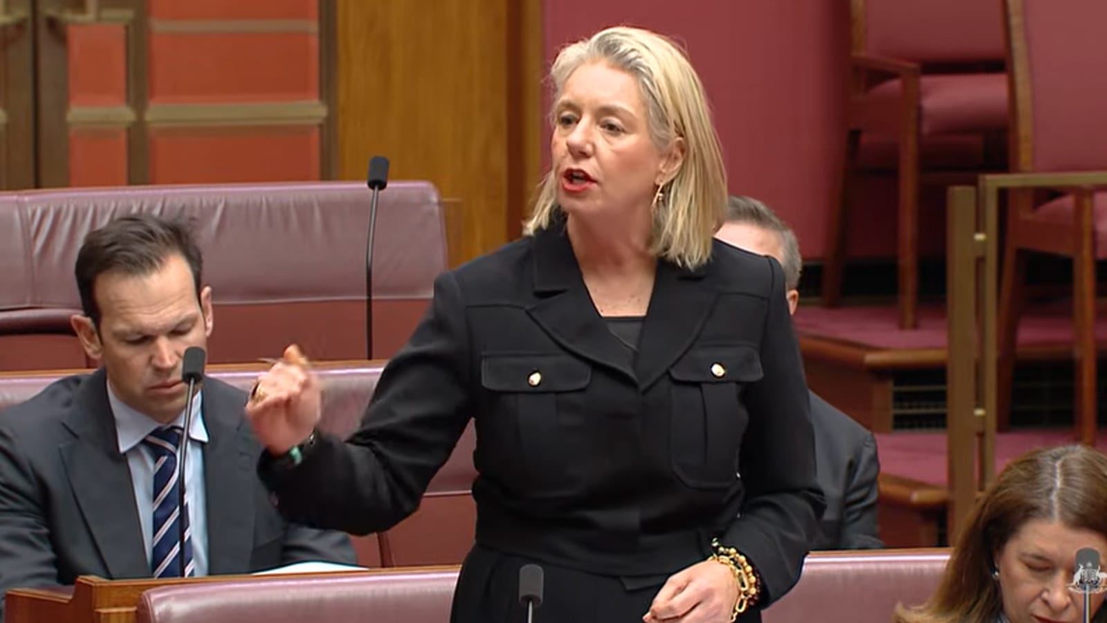 Bridget McKenzie speaking in the Senate chamber during the suspension debate