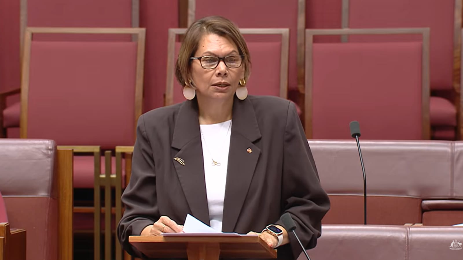 Dorinda Cox speaking in the Senate chamber during the urgency debate