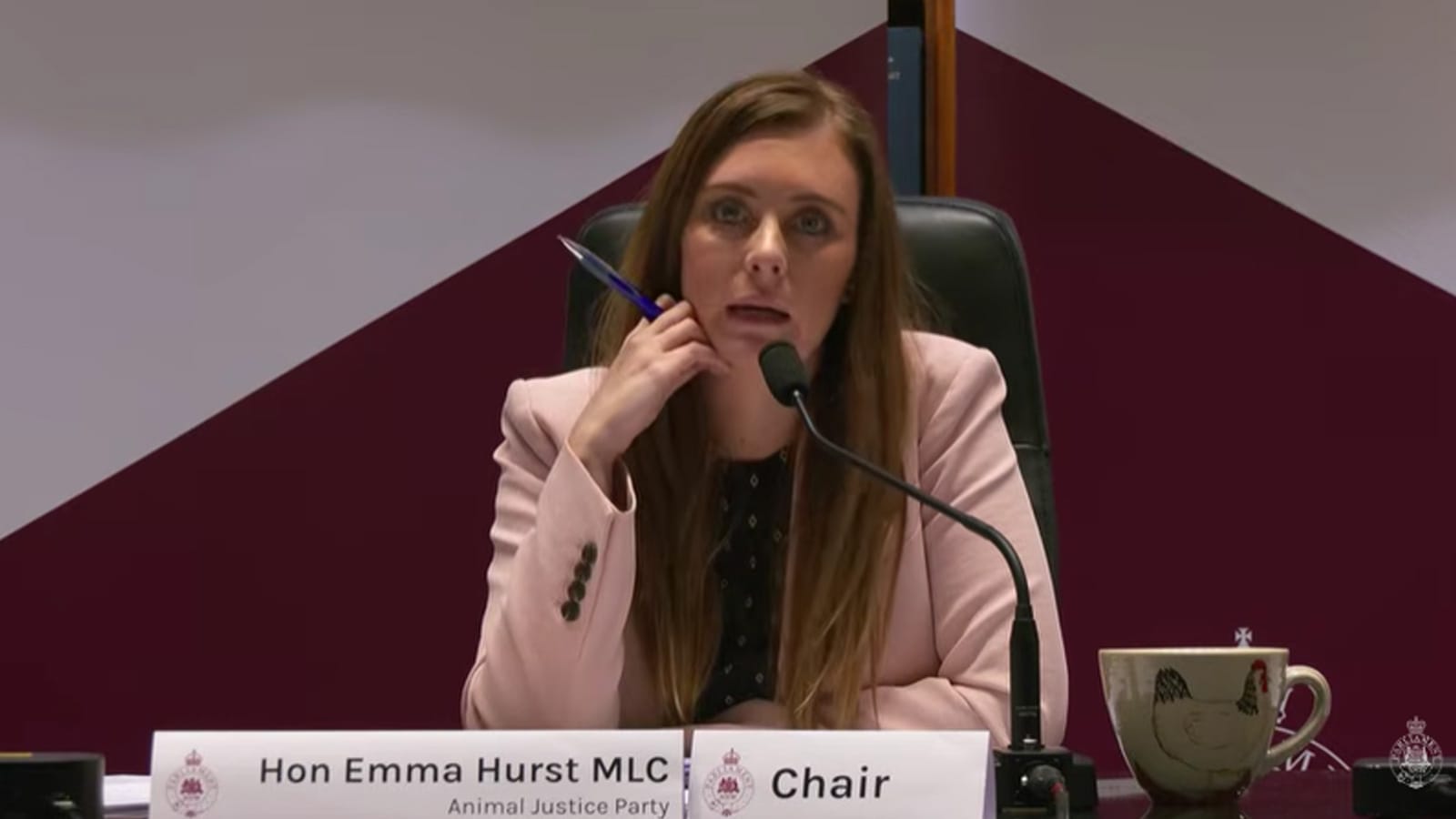 Animal Justice Party MLC Emma Hurst chairing a parliamentary committee hearing