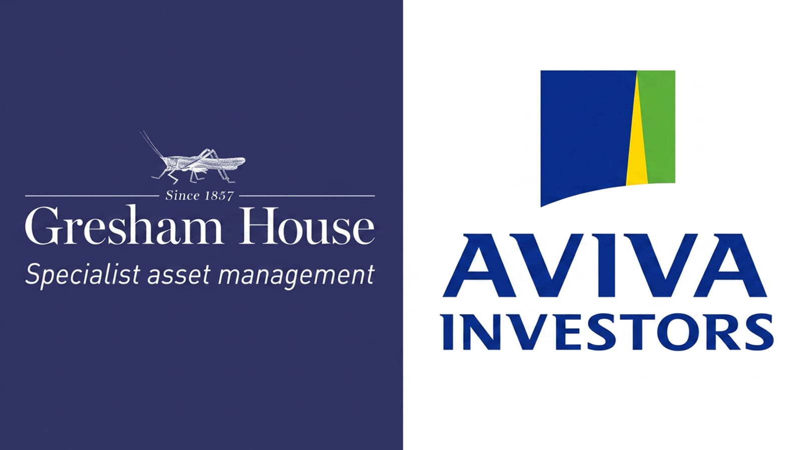 Gresham House and Aviva Investors company logos side by side.