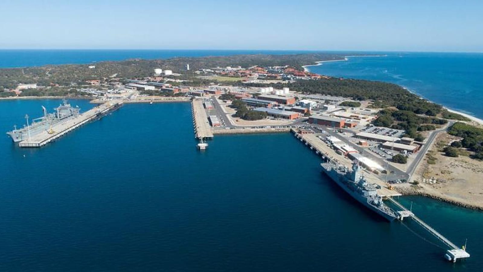 Aerial view of HMAS Stirling naval base on Garden Island