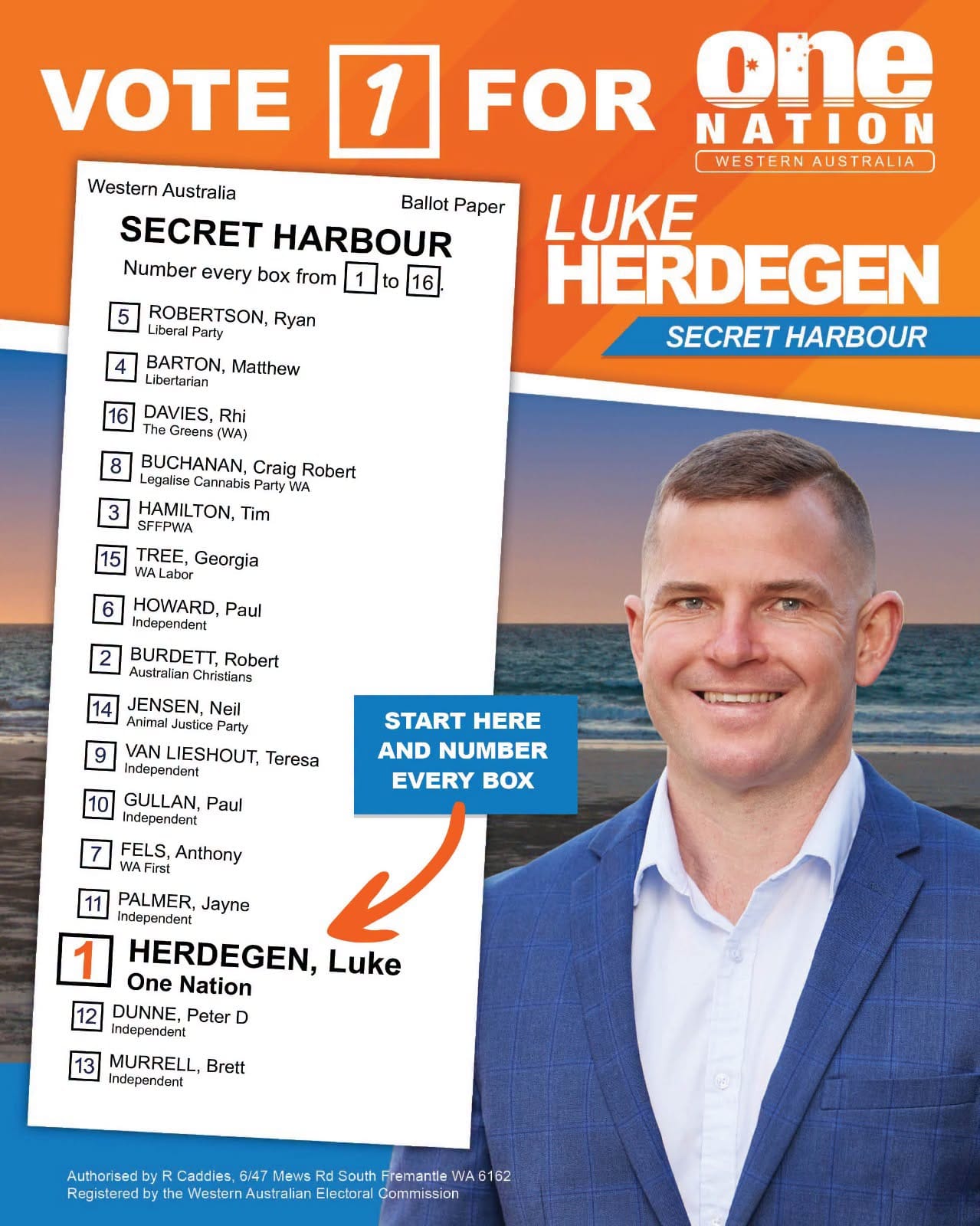 One Nation how to vote card for the Secret Harbour by-election