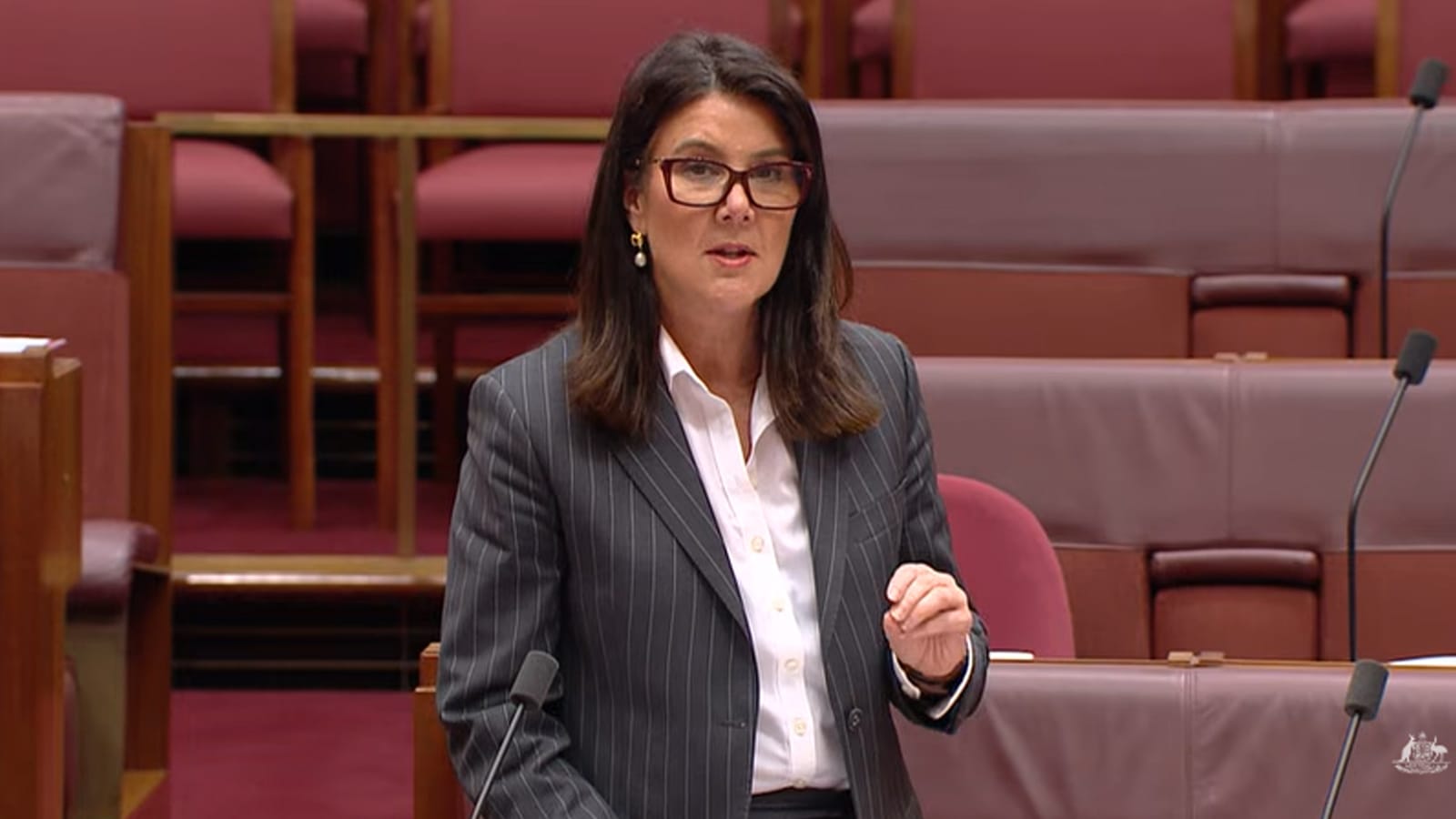 Jane Hume speaking in the Senate chamber during the urgency debate