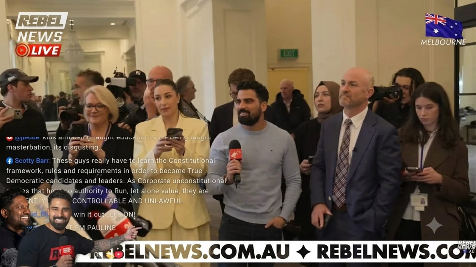 Reporters and cameras at the One Nation Victorian candidate press conference.